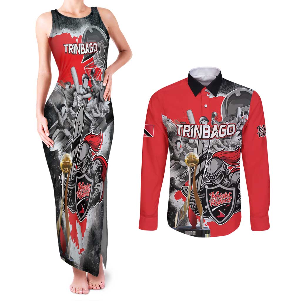 Personalized Trinbago Cricket Knight Riders Champion Couples Matching Tank Maxi Dress and Long Sleeve Button Shirt - Wonder Print Shop