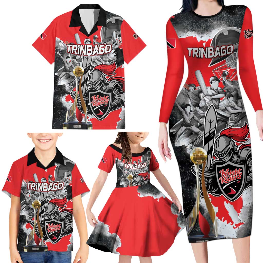 Personalized Trinbago Cricket Knight Riders Champion Family Matching Long Sleeve Bodycon Dress and Hawaiian Shirt - Wonder Print Shop