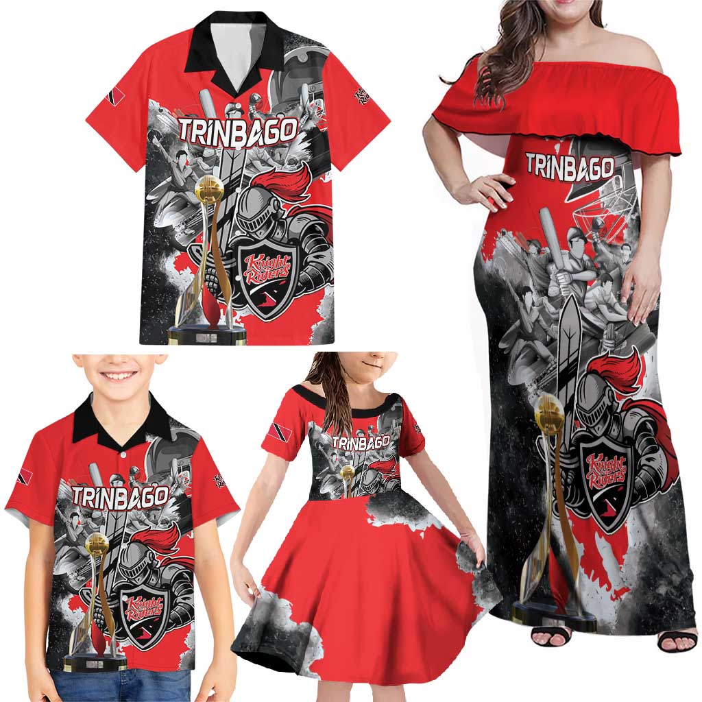 Personalized Trinbago Cricket Knight Riders Champion Family Matching Off Shoulder Maxi Dress and Hawaiian Shirt - Wonder Print Shop