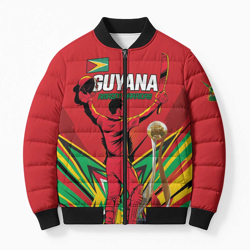 Personalized Amazon Warriors Champion Guyana Cricket Bomber Puffer Jacket - Wonder Print Shop