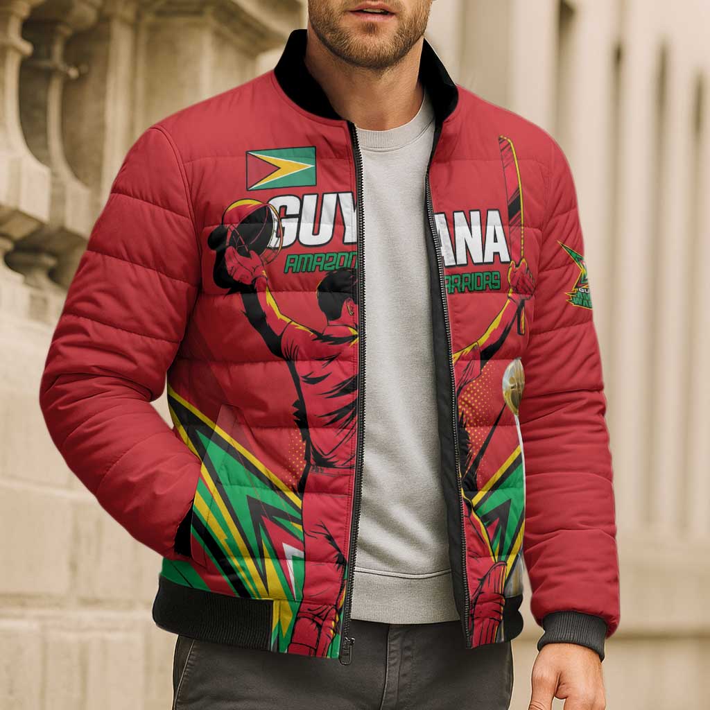 Personalized Amazon Warriors Champion Guyana Cricket Bomber Puffer Jacket - Wonder Print Shop
