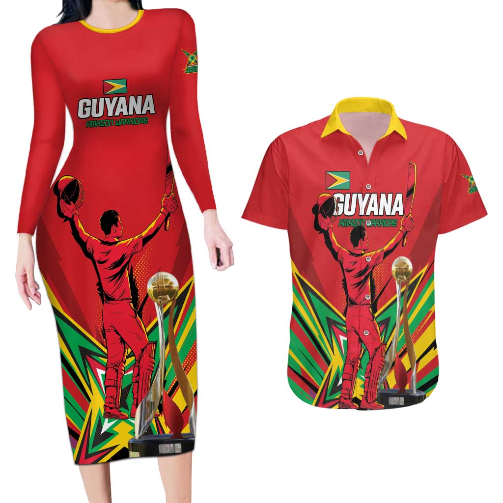 Personalized Amazon Warriors Champion Guyana Cricket Couples Matching Long Sleeve Bodycon Dress and Hawaiian Shirt - Wonder Print Shop