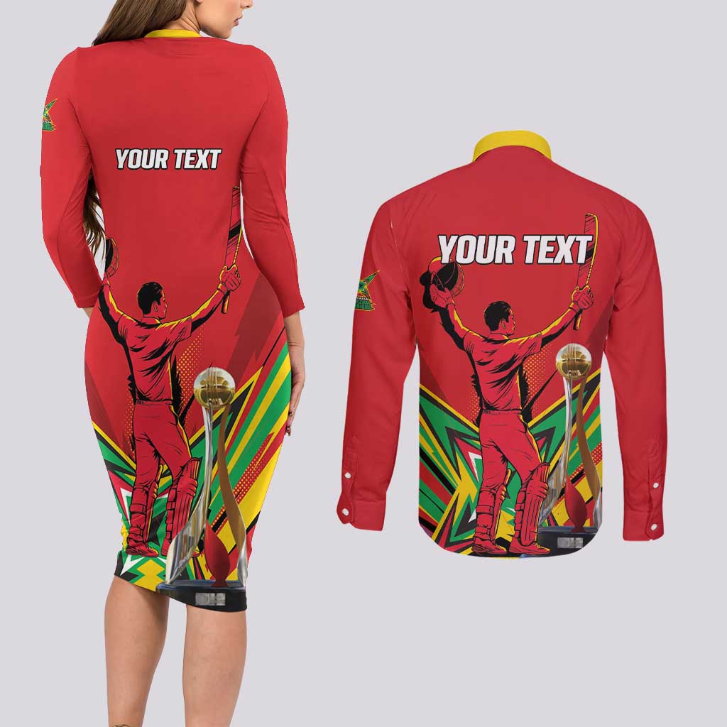 Personalized Amazon Warriors Champion Guyana Cricket Couples Matching Long Sleeve Bodycon Dress and Long Sleeve Button Shirt - Wonder Print Shop