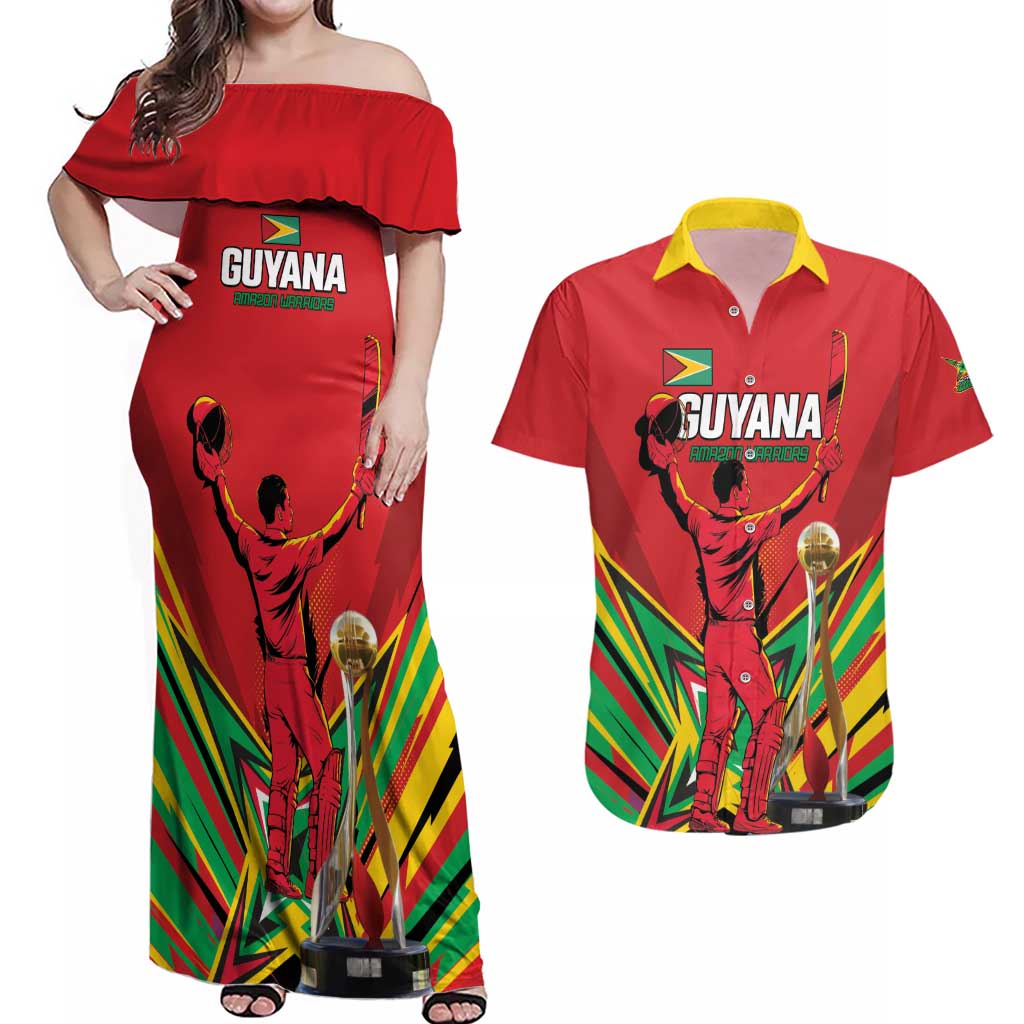 Personalized Amazon Warriors Champion Guyana Cricket Couples Matching Off Shoulder Maxi Dress and Hawaiian Shirt - Wonder Print Shop