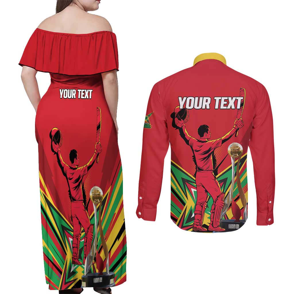 Personalized Amazon Warriors Champion Guyana Cricket Couples Matching Off Shoulder Maxi Dress and Long Sleeve Button Shirt - Wonder Print Shop