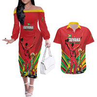 Personalized Amazon Warriors Champion Guyana Cricket Couples Matching Off The Shoulder Long Sleeve Dress and Hawaiian Shirt - Wonder Print Shop