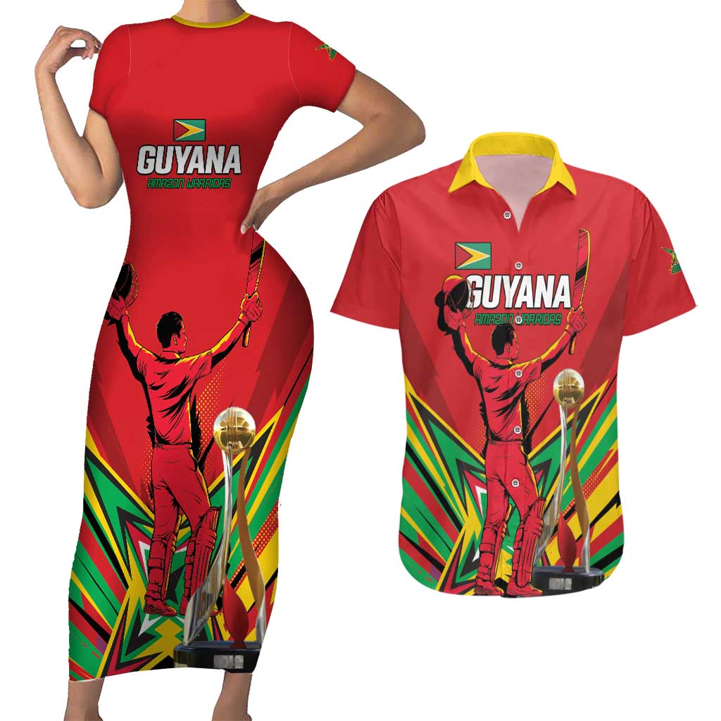 Personalized Amazon Warriors Champion Guyana Cricket Couples Matching Short Sleeve Bodycon Dress and Hawaiian Shirt - Wonder Print Shop