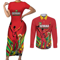 Personalized Amazon Warriors Champion Guyana Cricket Couples Matching Short Sleeve Bodycon Dress and Long Sleeve Button Shirt - Wonder Print Shop