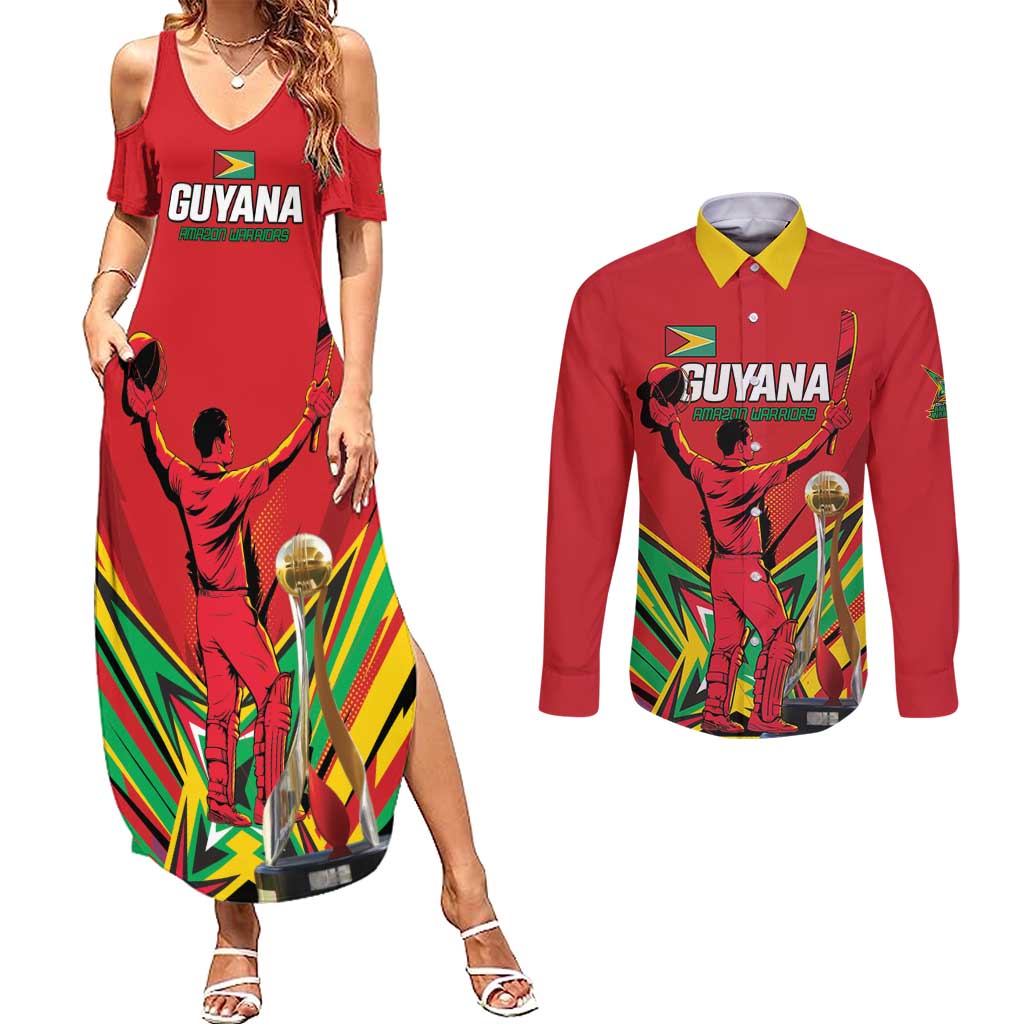 Personalized Amazon Warriors Champion Guyana Cricket Couples Matching Summer Maxi Dress and Long Sleeve Button Shirt - Wonder Print Shop