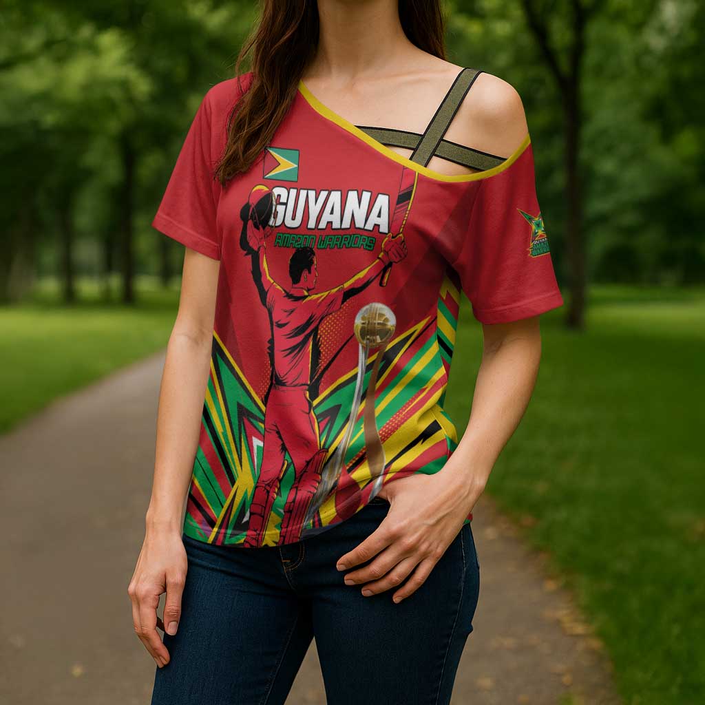 Personalized Amazon Warriors Champion Guyana Cricket Cross Shoulder Shirt - Wonder Print Shop