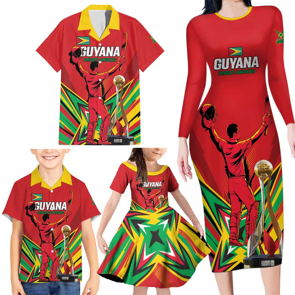 Personalized Amazon Warriors Champion Guyana Cricket Family Matching Long Sleeve Bodycon Dress and Hawaiian Shirt - Wonder Print Shop