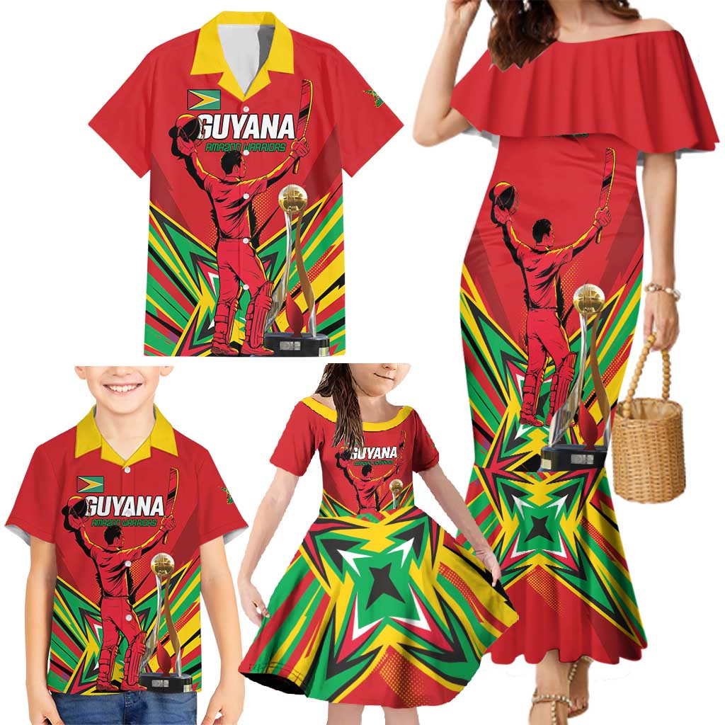 Personalized Amazon Warriors Champion Guyana Cricket Family Matching Mermaid Dress and Hawaiian Shirt - Wonder Print Shop