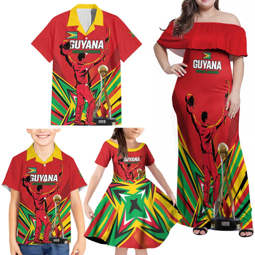 Personalized Amazon Warriors Champion Guyana Cricket Family Matching Off Shoulder Maxi Dress and Hawaiian Shirt - Wonder Print Shop