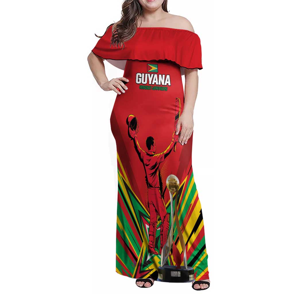 Personalized Amazon Warriors Champion Guyana Cricket Family Matching Off Shoulder Maxi Dress and Hawaiian Shirt - Wonder Print Shop