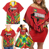 Personalized Amazon Warriors Champion Guyana Cricket Family Matching Off Shoulder Short Dress and Hawaiian Shirt - Wonder Print Shop