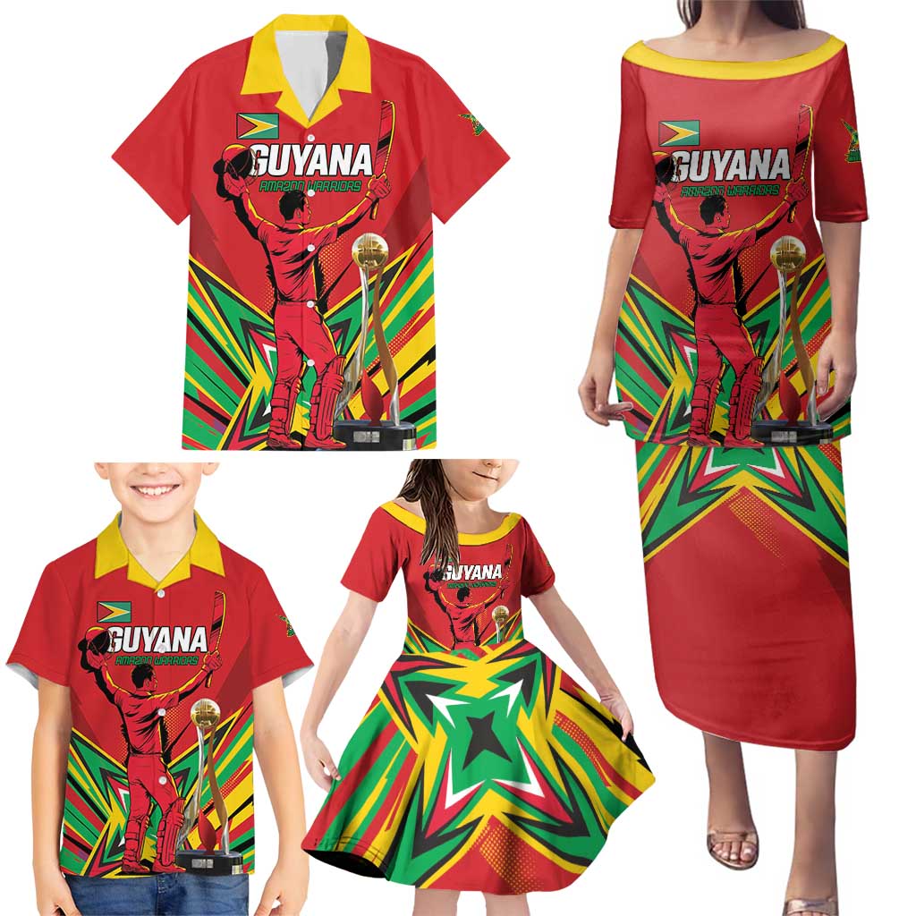 Personalized Amazon Warriors Champion Guyana Cricket Family Matching Puletasi and Hawaiian Shirt - Wonder Print Shop