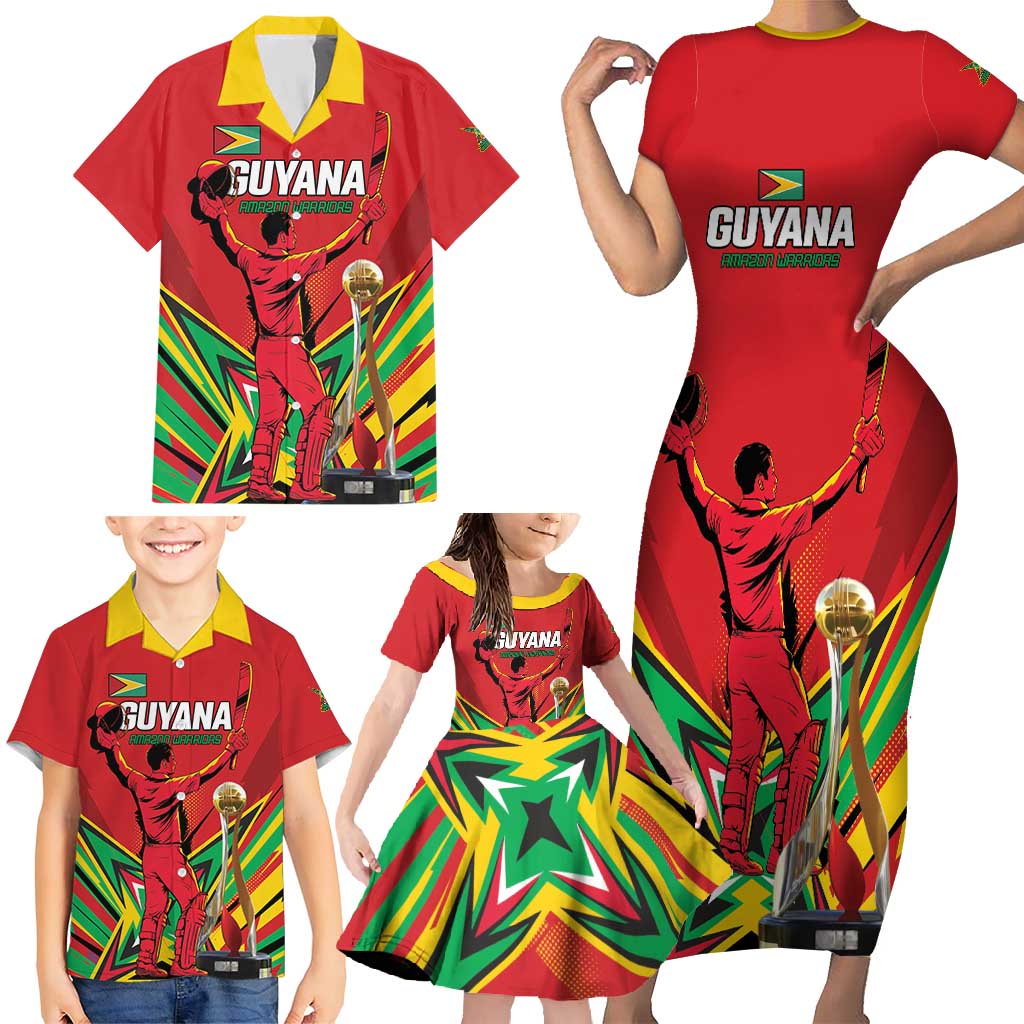 Personalized Amazon Warriors Champion Guyana Cricket Family Matching Short Sleeve Bodycon Dress and Hawaiian Shirt - Wonder Print Shop