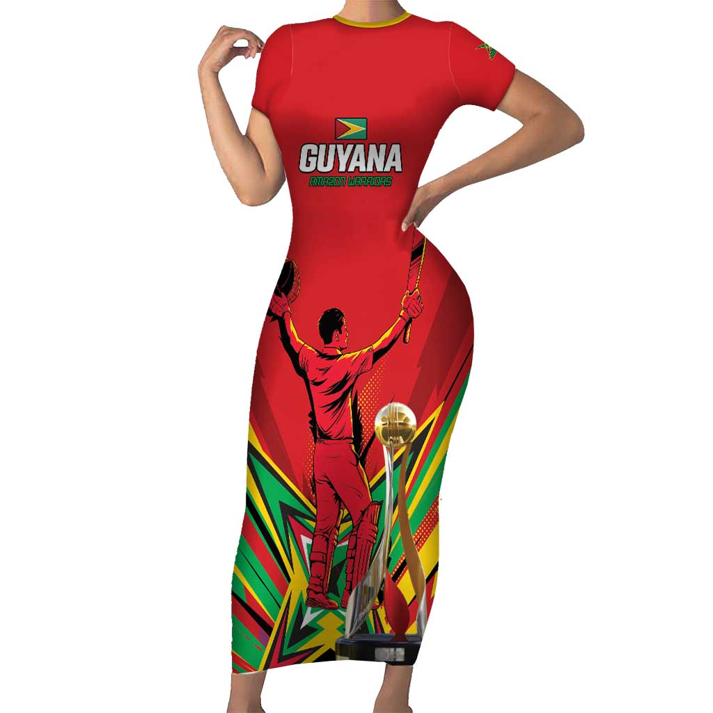 Personalized Amazon Warriors Champion Guyana Cricket Family Matching Short Sleeve Bodycon Dress and Hawaiian Shirt - Wonder Print Shop