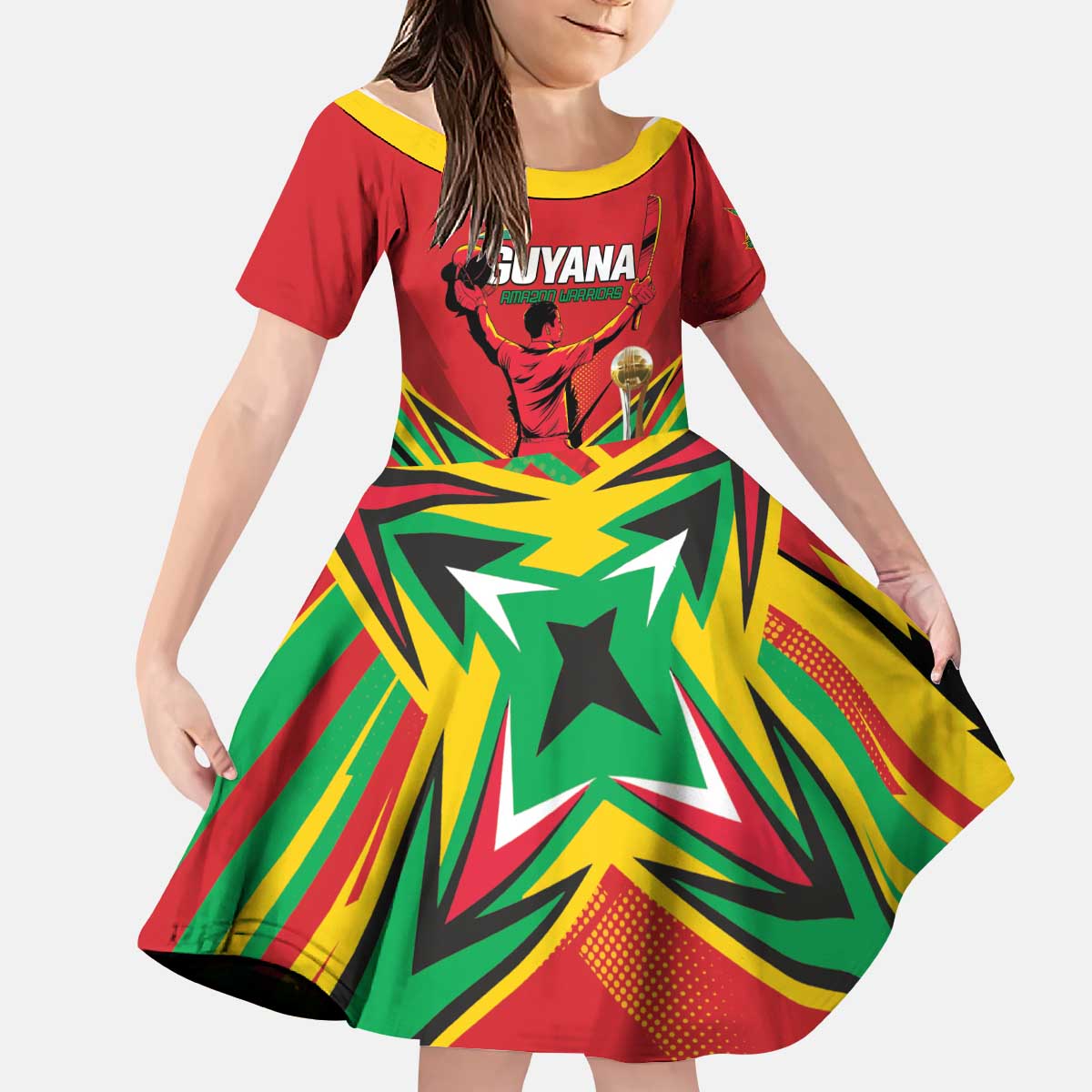 Personalized Amazon Warriors Champion Guyana Cricket Kid Short Sleeve Dress - Wonder Print Shop