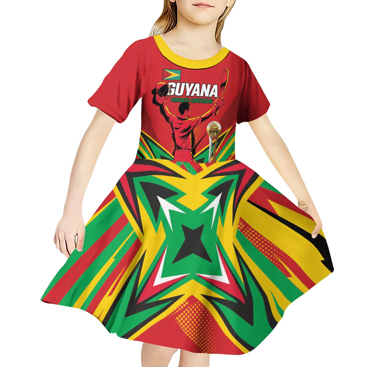 Personalized Amazon Warriors Champion Guyana Cricket Kid Short Sleeve Dress - Wonder Print Shop