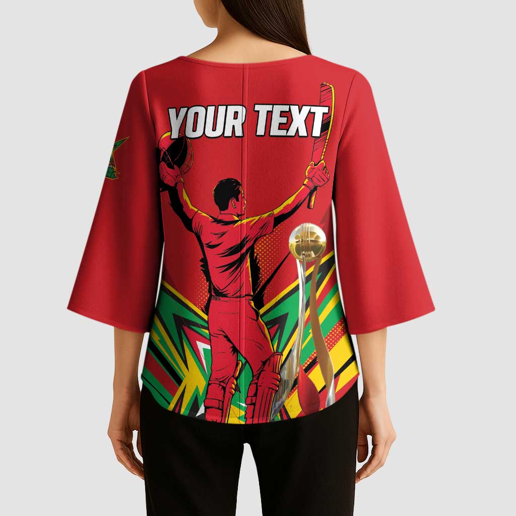 Personalized Amazon Warriors Champion Guyana Cricket Kimono Sleeve Blouse - Wonder Print Shop