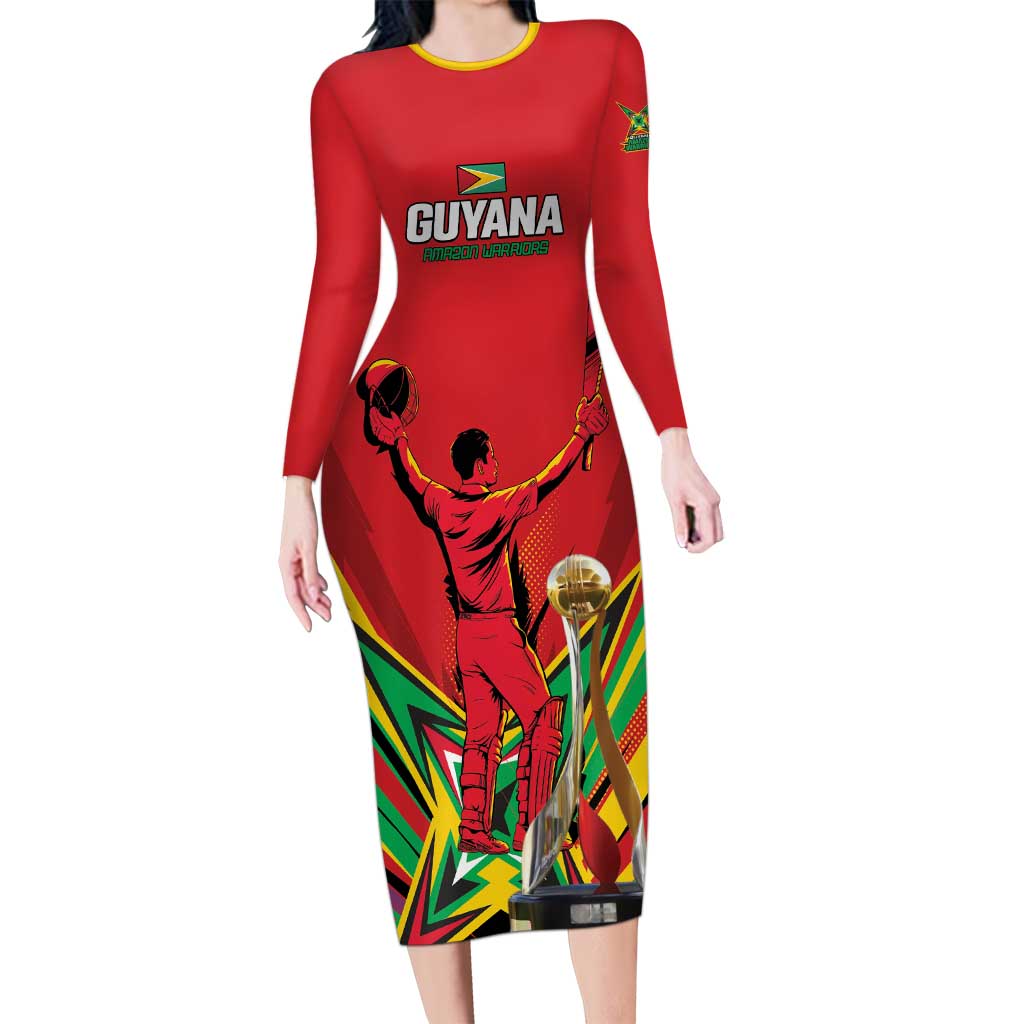 Personalized Amazon Warriors Champion Guyana Cricket Long Sleeve Bodycon Dress - Wonder Print Shop