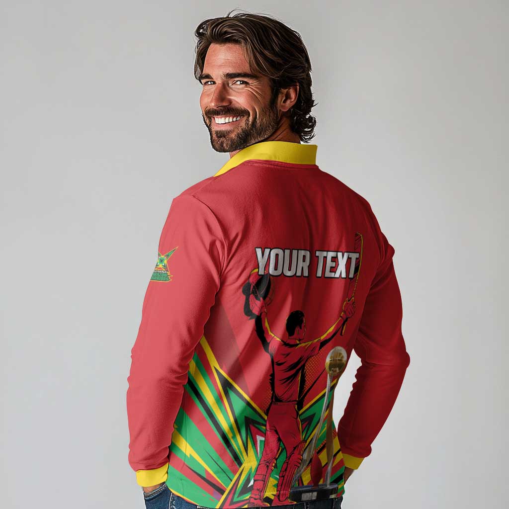 Personalized Amazon Warriors Champion Guyana Cricket Long Sleeve Polo Shirt - Wonder Print Shop