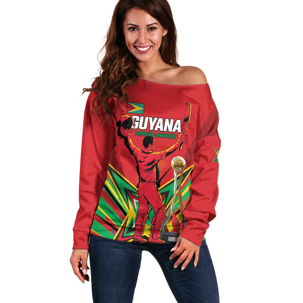 Personalized Amazon Warriors Champion Guyana Cricket Off Shoulder Sweater - Wonder Print Shop