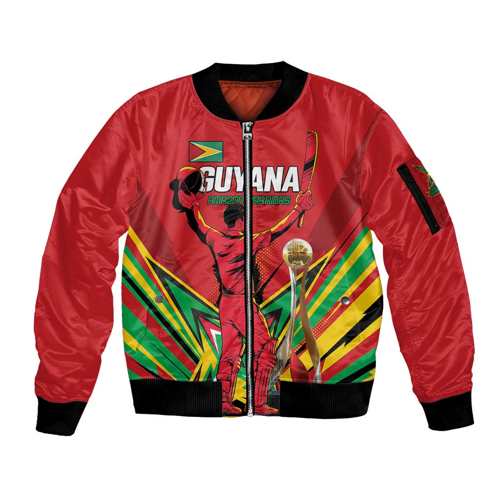 Personalized Amazon Warriors Champion Guyana Cricket Sleeve Zip Bomber Jacket - Wonder Print Shop