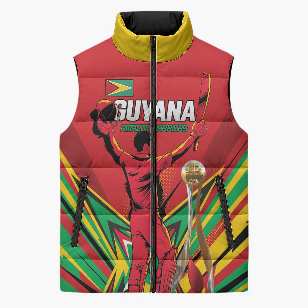 Personalized Amazon Warriors Champion Guyana Cricket Sleeveless Puffer Jacket - Wonder Print Shop