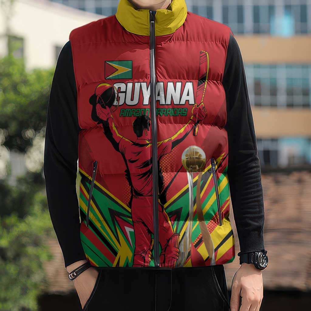 Personalized Amazon Warriors Champion Guyana Cricket Sleeveless Puffer Jacket - Wonder Print Shop