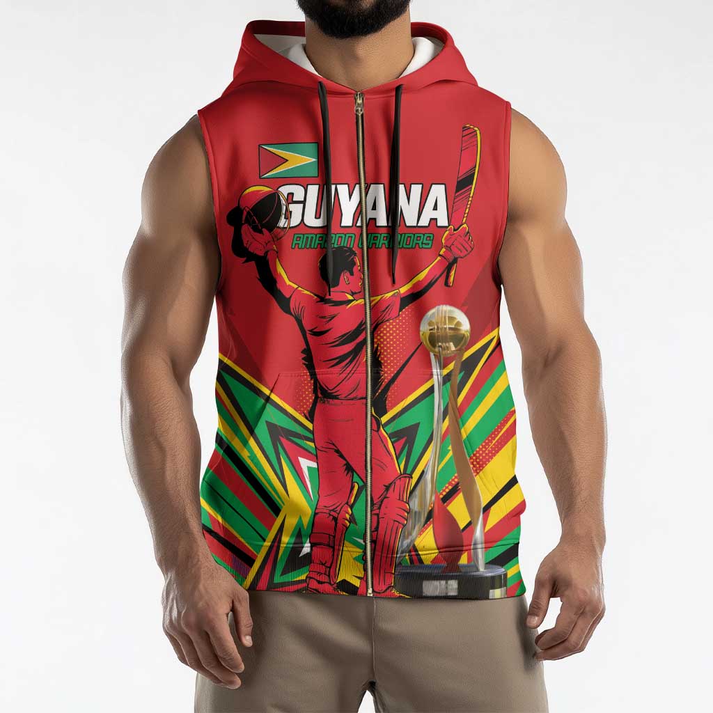 Personalized Amazon Warriors Champion Guyana Cricket Sleeveless Zip Hoodie - Wonder Print Shop