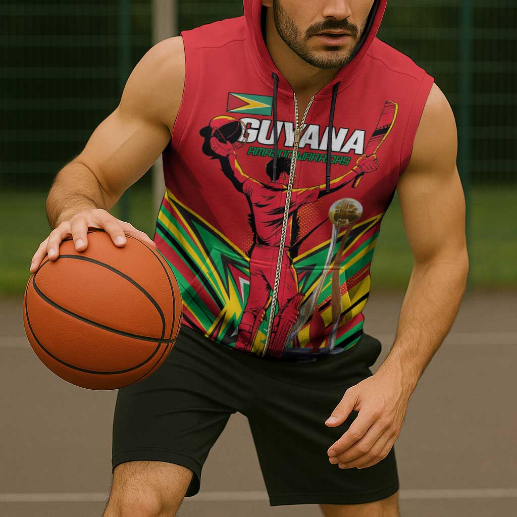 Personalized Amazon Warriors Champion Guyana Cricket Sleeveless Zip Hoodie - Wonder Print Shop