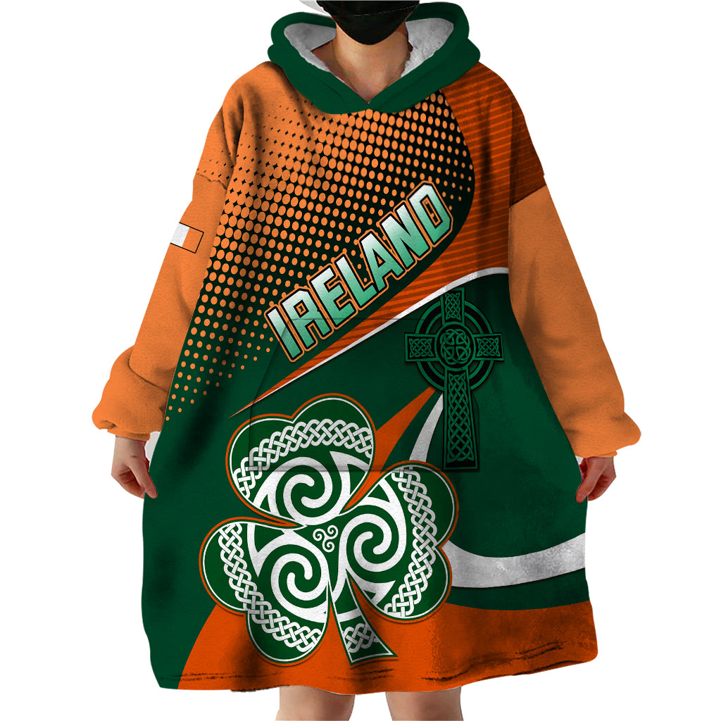 Ireland Rugby Wearable Blanket Hoodie Irish Shamrock Go 2023 World Cup - Wonder Print Shop