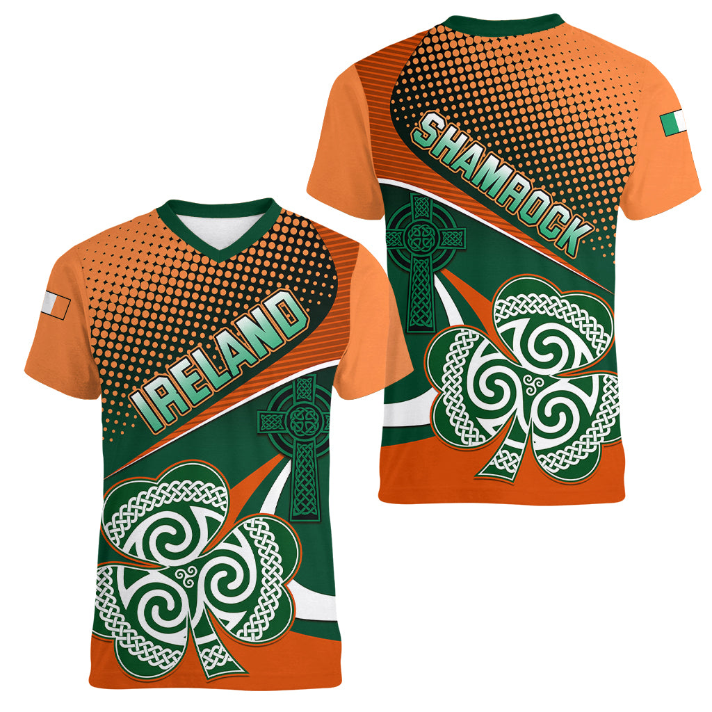 Ireland Rugby Women V Neck T Shirt Irish Shamrock Go 2023 World Cup - Wonder Print Shop