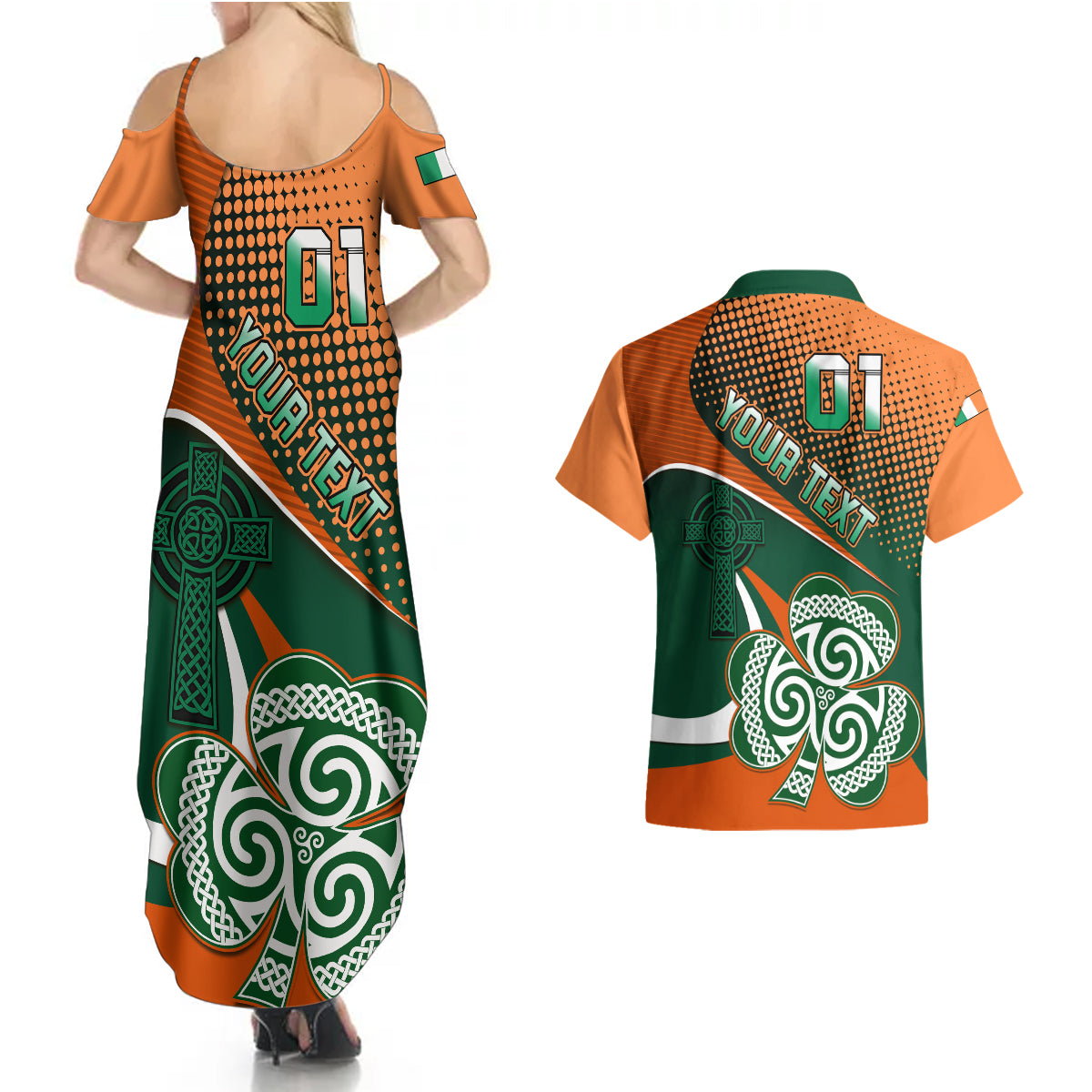 Custom Ireland Rugby Couples Matching Summer Maxi Dress and Hawaiian Shirt Irish Shamrock Go 2023 World Cup - Wonder Print Shop