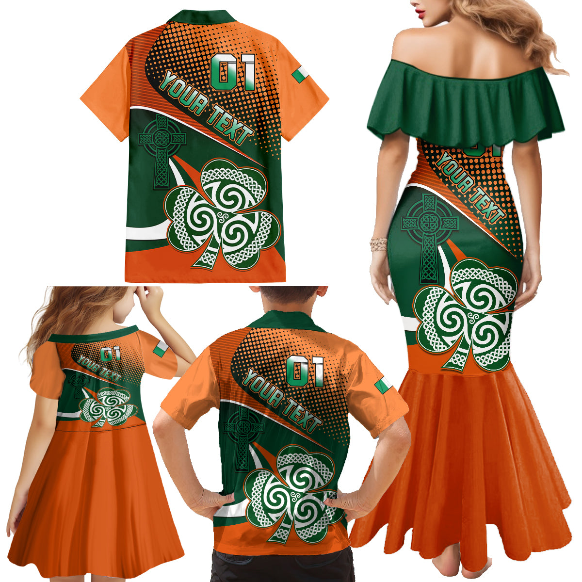 Custom Ireland Rugby Family Matching Mermaid Dress and Hawaiian Shirt Irish Shamrock Go 2023 World Cup - Wonder Print Shop