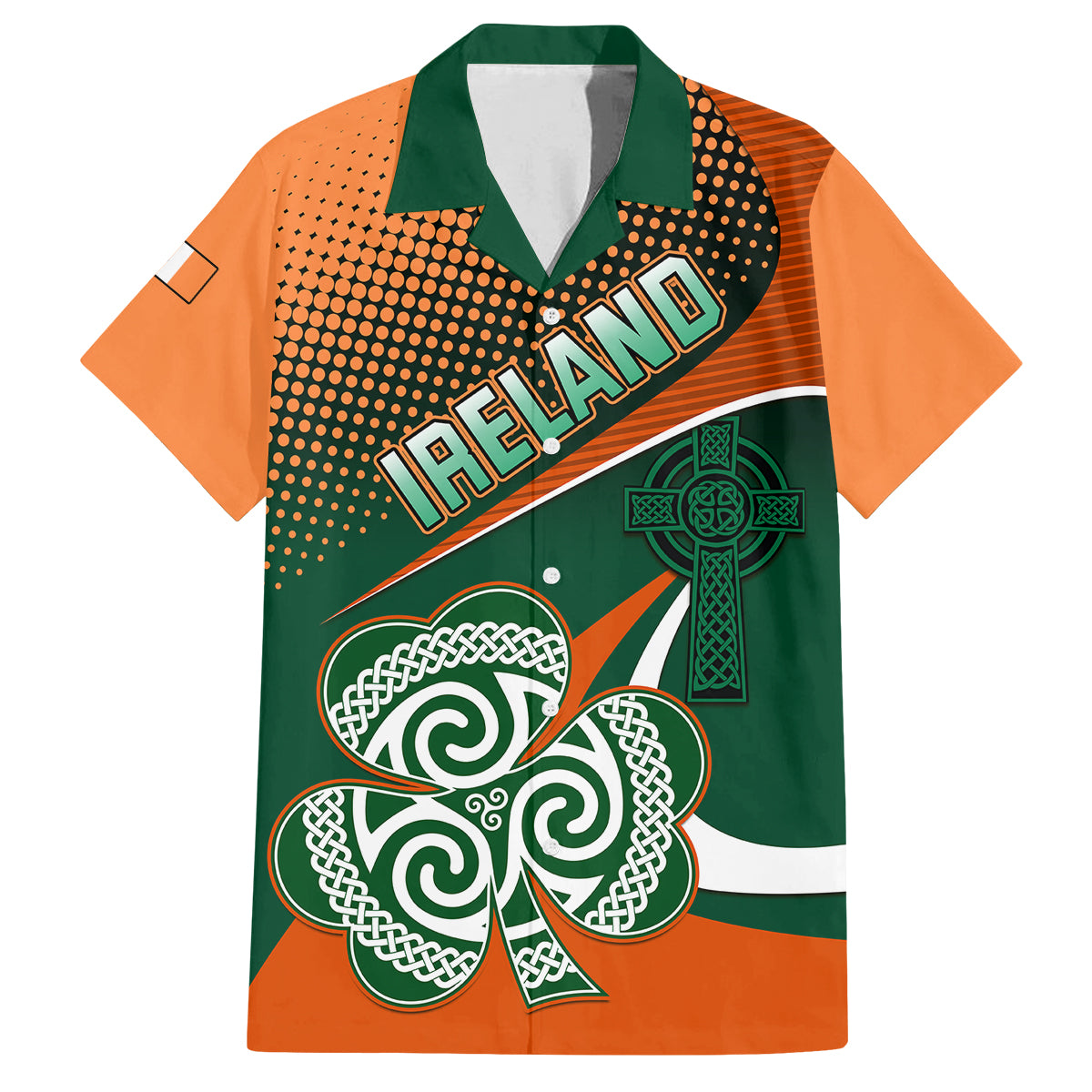 Custom Ireland Rugby Family Matching Off Shoulder Long Sleeve Dress and Hawaiian Shirt Irish Shamrock Go 2023 World Cup - Wonder Print Shop