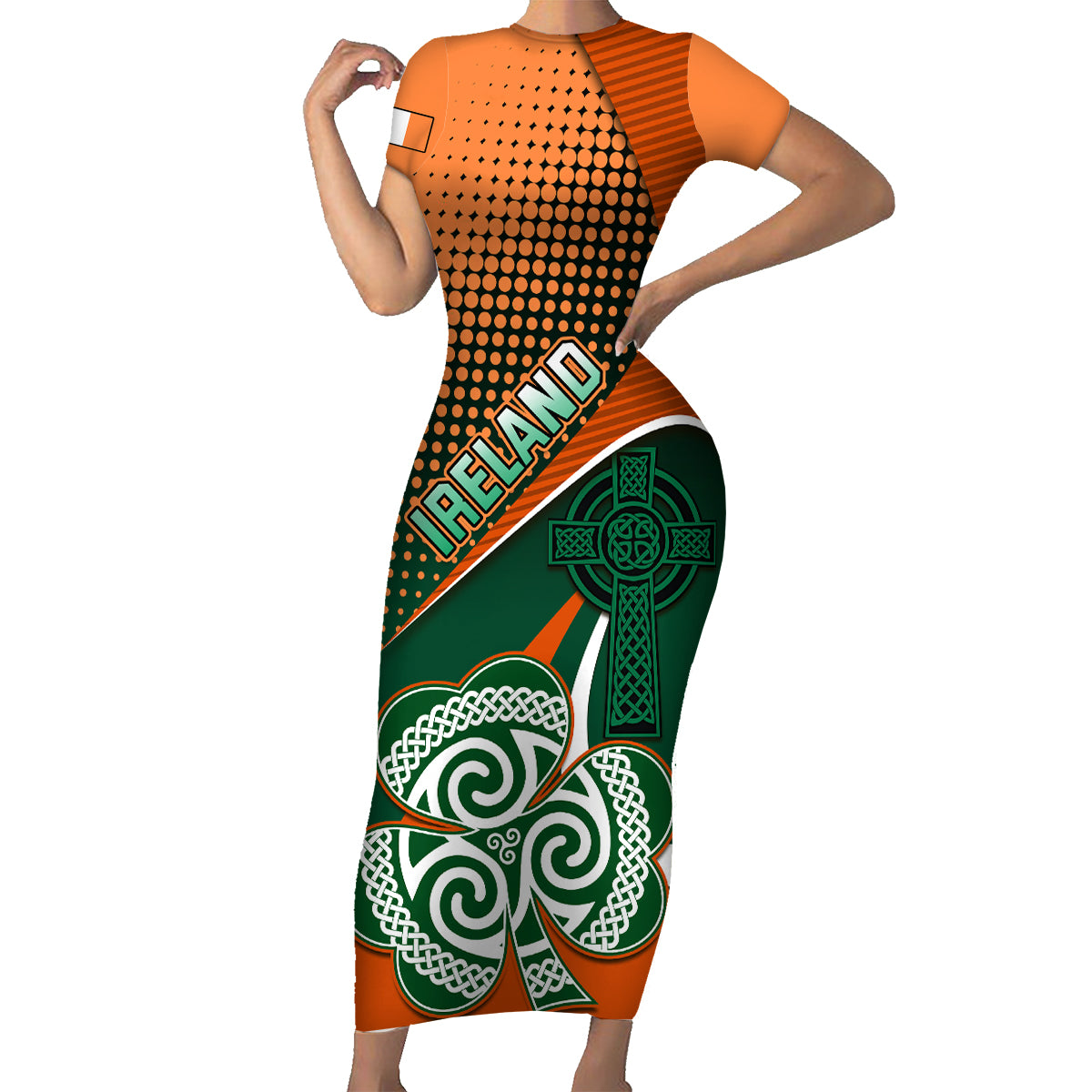 Custom Ireland Rugby Family Matching Short Sleeve Bodycon Dress and Hawaiian Shirt Irish Shamrock Go 2023 World Cup - Wonder Print Shop