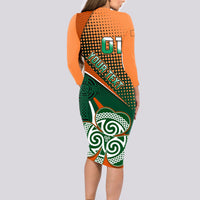 Custom Ireland Rugby Long Sleeve Bodycon Dress Irish Shamrock Go 2023 World Cup - Wonder Print Shop