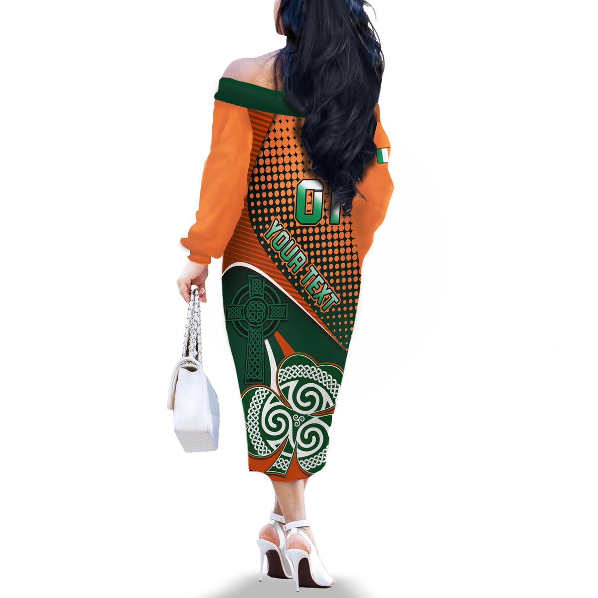 Custom Ireland Rugby Off The Shoulder Long Sleeve Dress Irish Shamrock Go 2023 World Cup - Wonder Print Shop