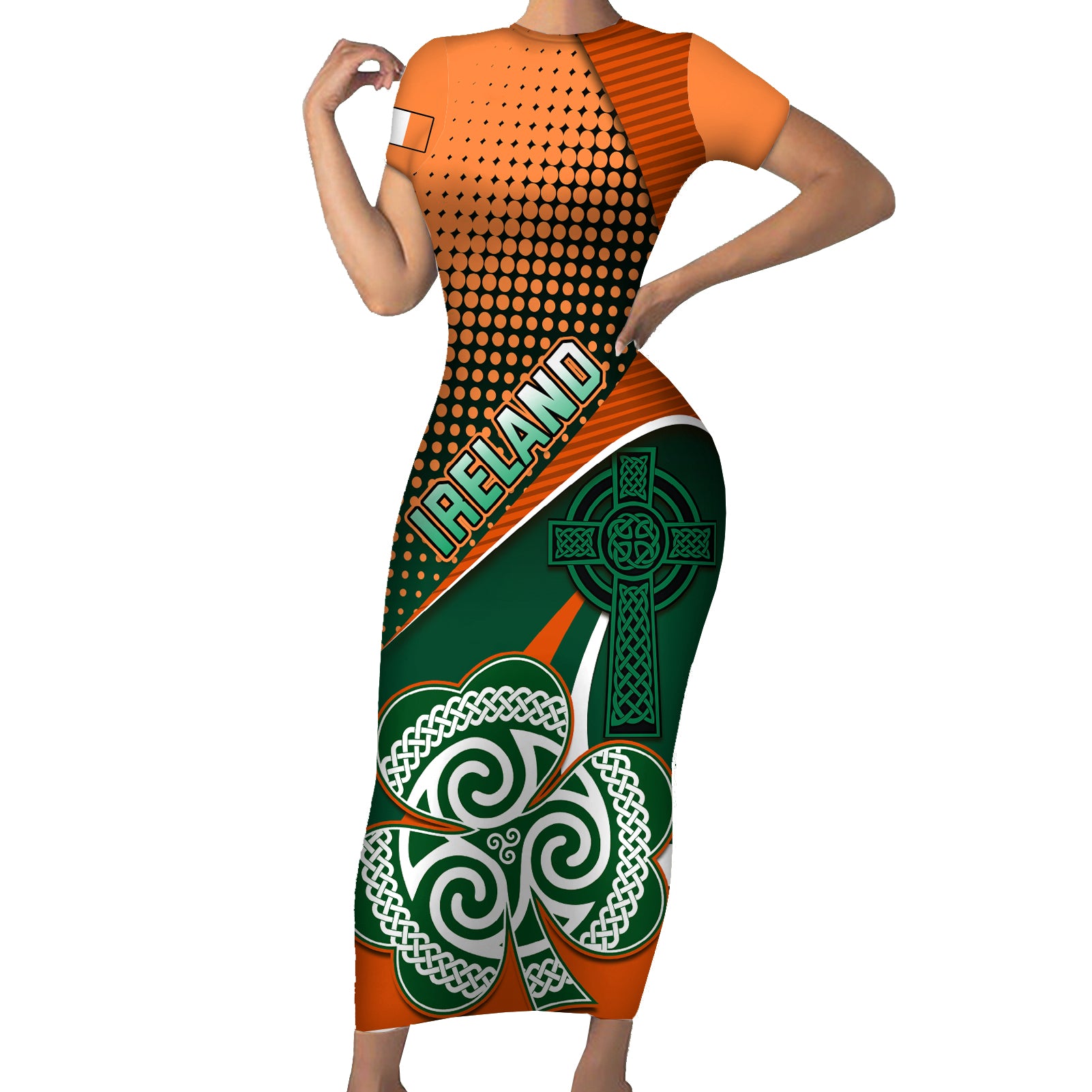 Custom Ireland Rugby Short Sleeve Bodycon Dress Irish Shamrock Go 2023 World Cup - Wonder Print Shop