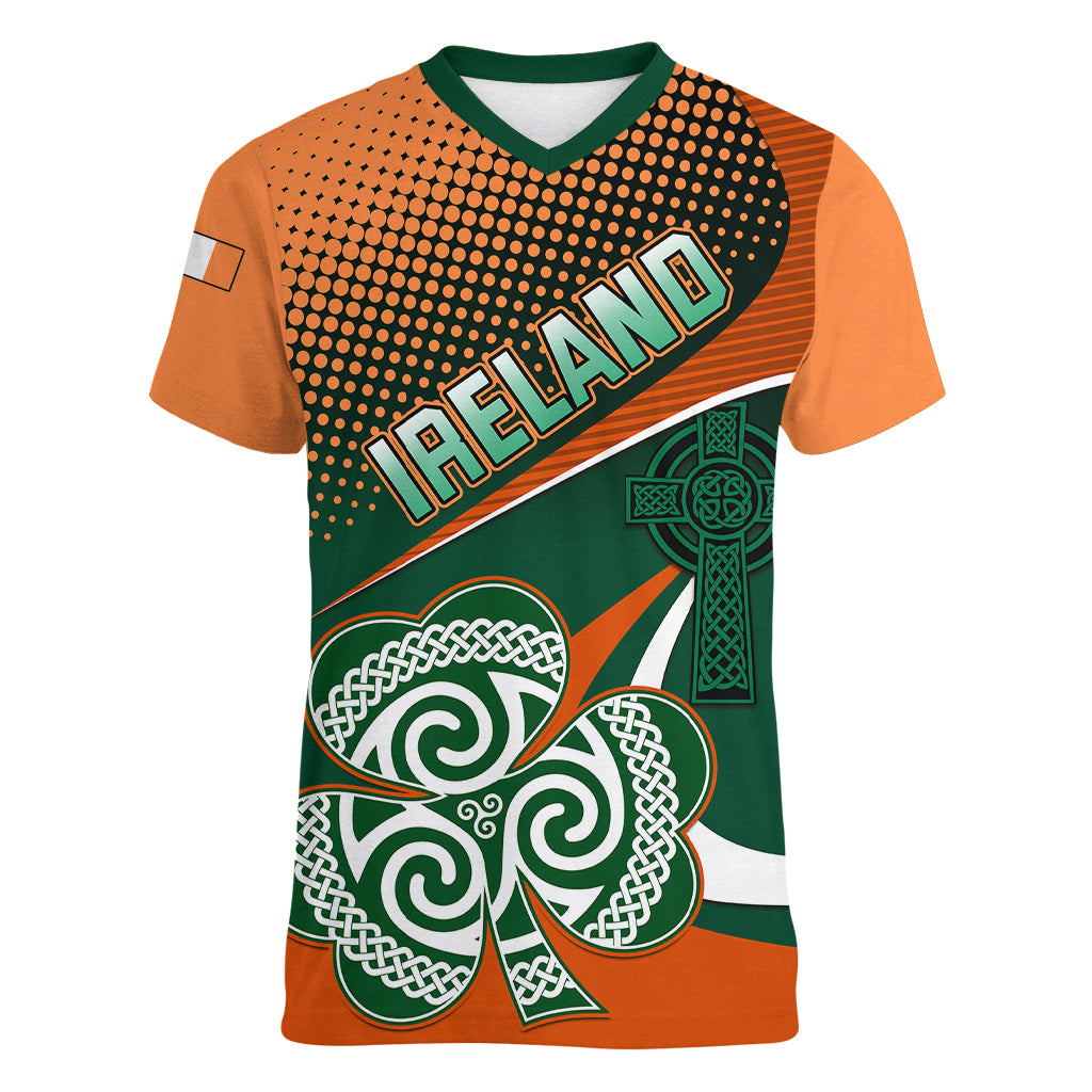 Custom Ireland Rugby Women V Neck T Shirt Irish Shamrock Go 2023 World Cup - Wonder Print Shop