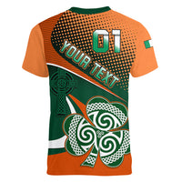 Custom Ireland Rugby Women V Neck T Shirt Irish Shamrock Go 2023 World Cup - Wonder Print Shop