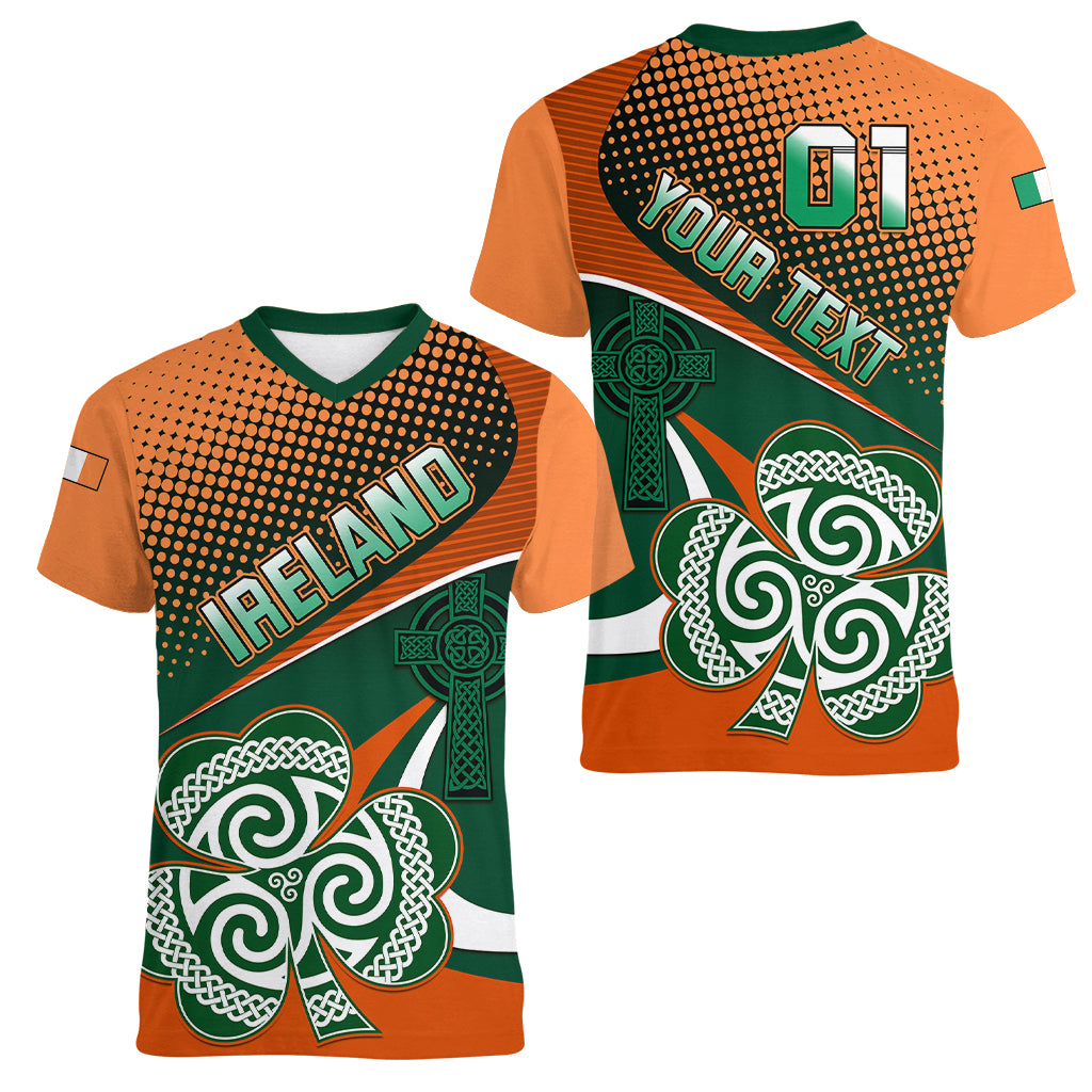 Custom Ireland Rugby Women V Neck T Shirt Irish Shamrock Go 2023 World Cup - Wonder Print Shop
