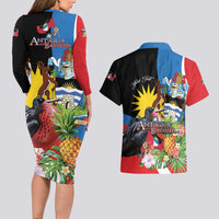 Antigua and Barbuda Magnificent Frigatebird Couples Matching Long Sleeve Bodycon Dress and Hawaiian Shirt Tropical Vibe - Wonder Print Shop
