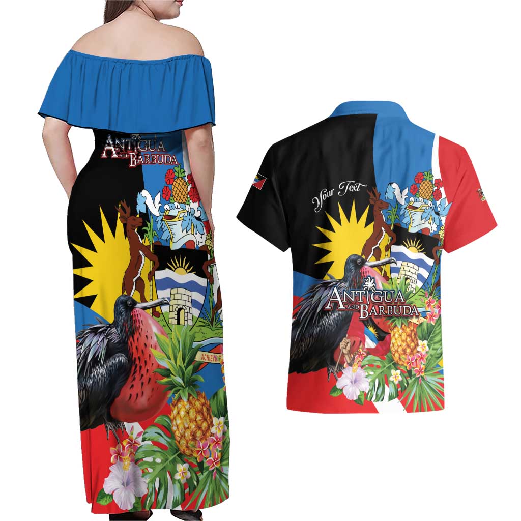 Antigua and Barbuda Magnificent Frigatebird Couples Matching Off Shoulder Maxi Dress and Hawaiian Shirt Tropical Vibe - Wonder Print Shop