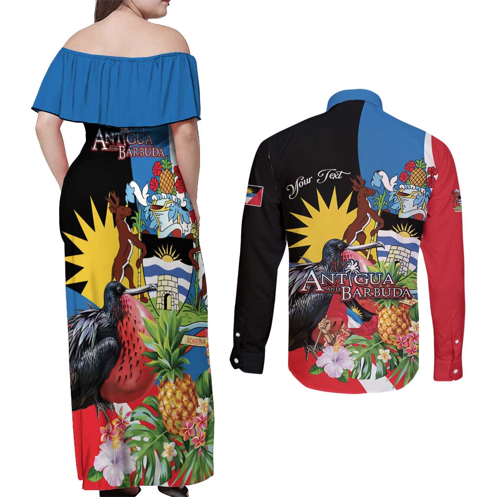Antigua and Barbuda Magnificent Frigatebird Couples Matching Off Shoulder Maxi Dress and Long Sleeve Button Shirt Tropical Vibe - Wonder Print Shop