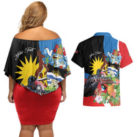 Antigua and Barbuda Magnificent Frigatebird Couples Matching Off Shoulder Short Dress and Hawaiian Shirt Tropical Vibe - Wonder Print Shop