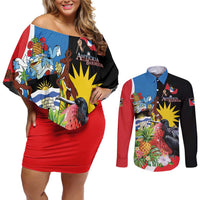 Antigua and Barbuda Magnificent Frigatebird Couples Matching Off Shoulder Short Dress and Long Sleeve Button Shirt Tropical Vibe - Wonder Print Shop